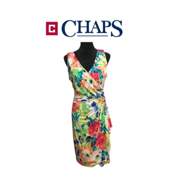 CHAPS Women's Floral Faux Wrap Sleeveless Multi Color Dress Size XL - Picture 7 of 8